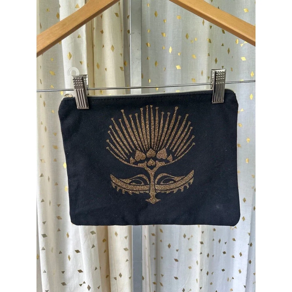 Unbranded NWOT Hawaiian Inspired Glitter Liko Lehua Canvas Pouch Cosmetic Bag